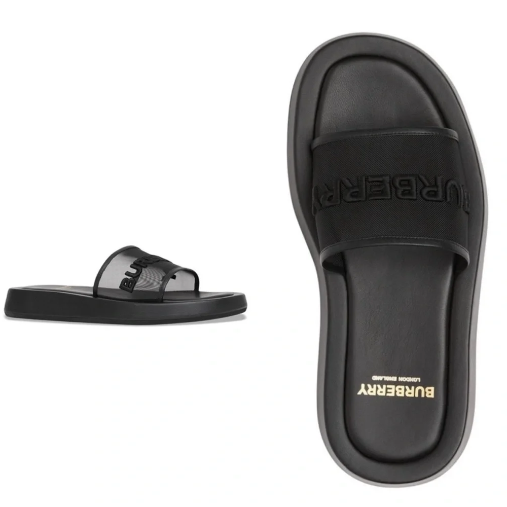 Burberry ‘Buckingham’ Mesh & Leather Logo Slides - Picture 3 of 14